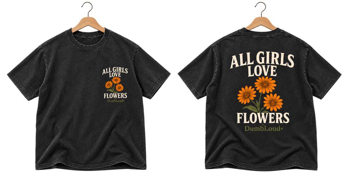 All-Girls-Love-Flowers T-shirt front and back transparent wooden hanger cutouts