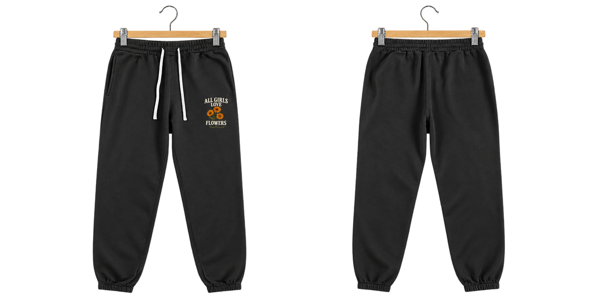 All Girls Love Flowers Jogger Blk on metal clip hanger