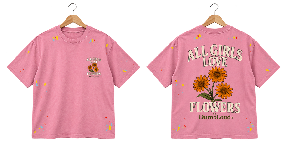 All Girls Love Flowers Paint Splatter Pink on wooden hanger